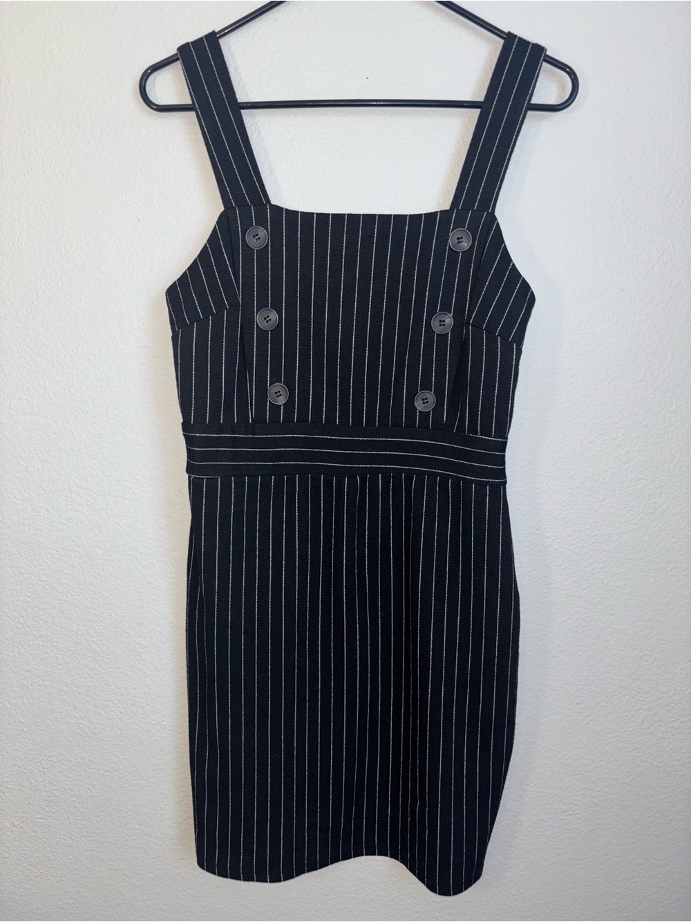 Fashion Nova Black & White Pinstripe Pinafore Mini Dress